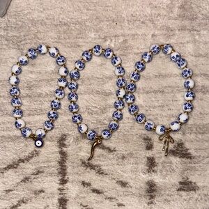 Blue and White Beaded Bracelet Set